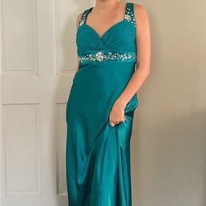 Camille Teal Y2K Beaded Criss Cross Strap Gown